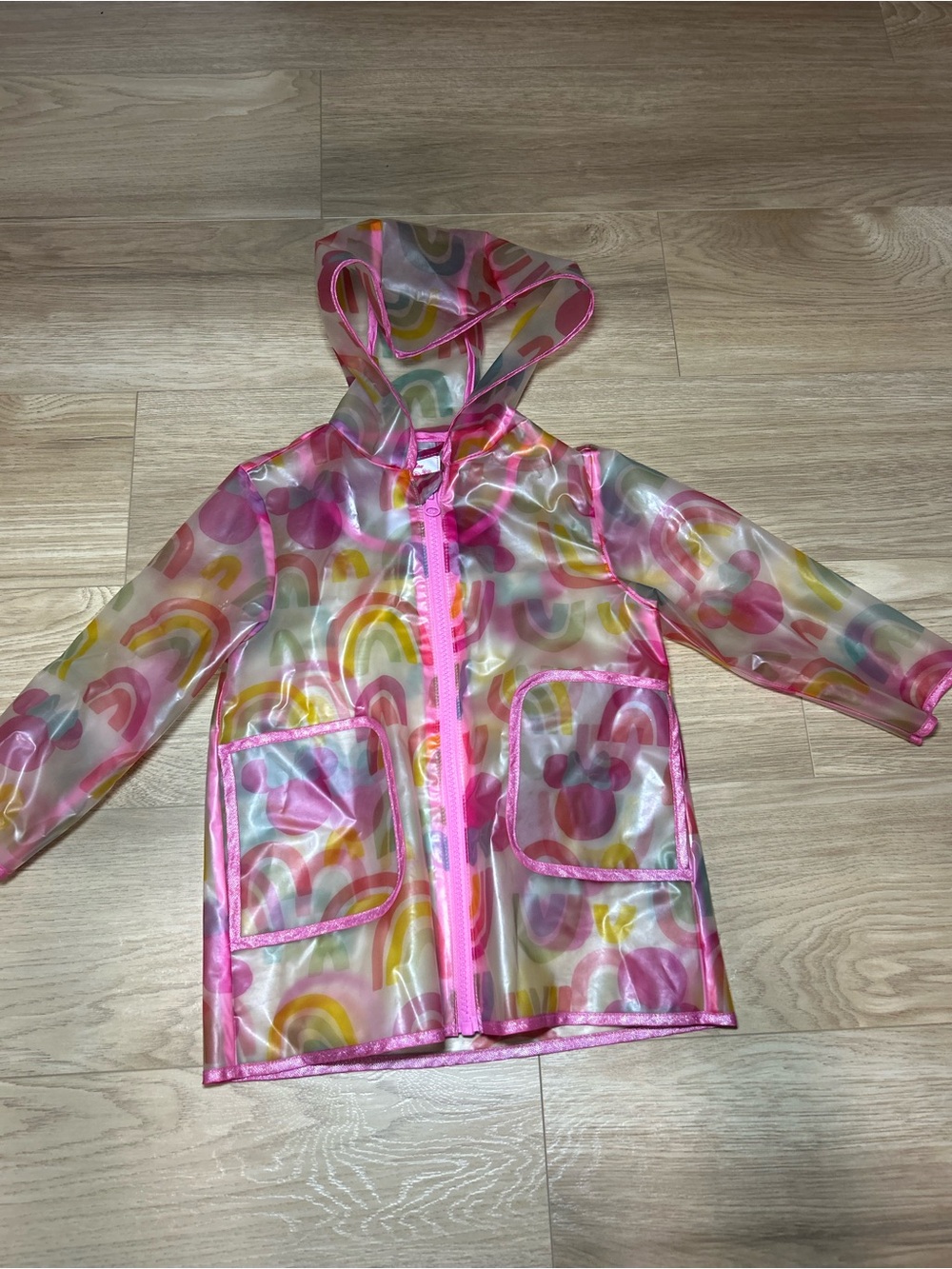 Disney Clear Raincoat with Pink Trim and Rainbow Motif